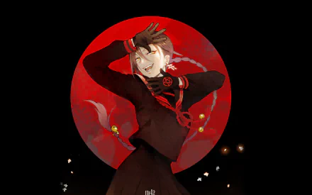 HD desktop wallpaper featuring Magane Chikujoin from the anime Re:Creators, set against a striking red background.