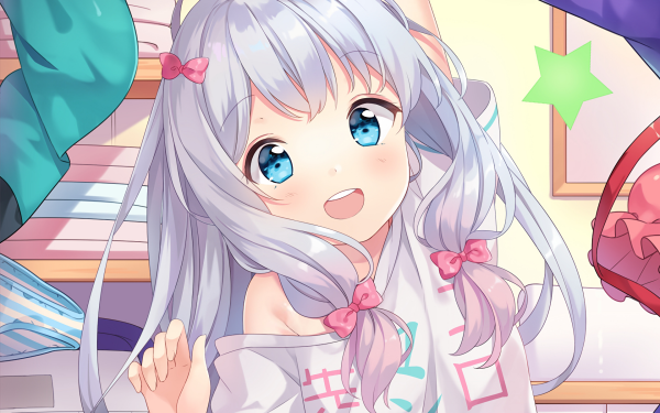 Anime EroManga-Sensei Sagiri Izumi Face Smile Aqua Eyes Grey Hair HD Wallpaper | Background Image