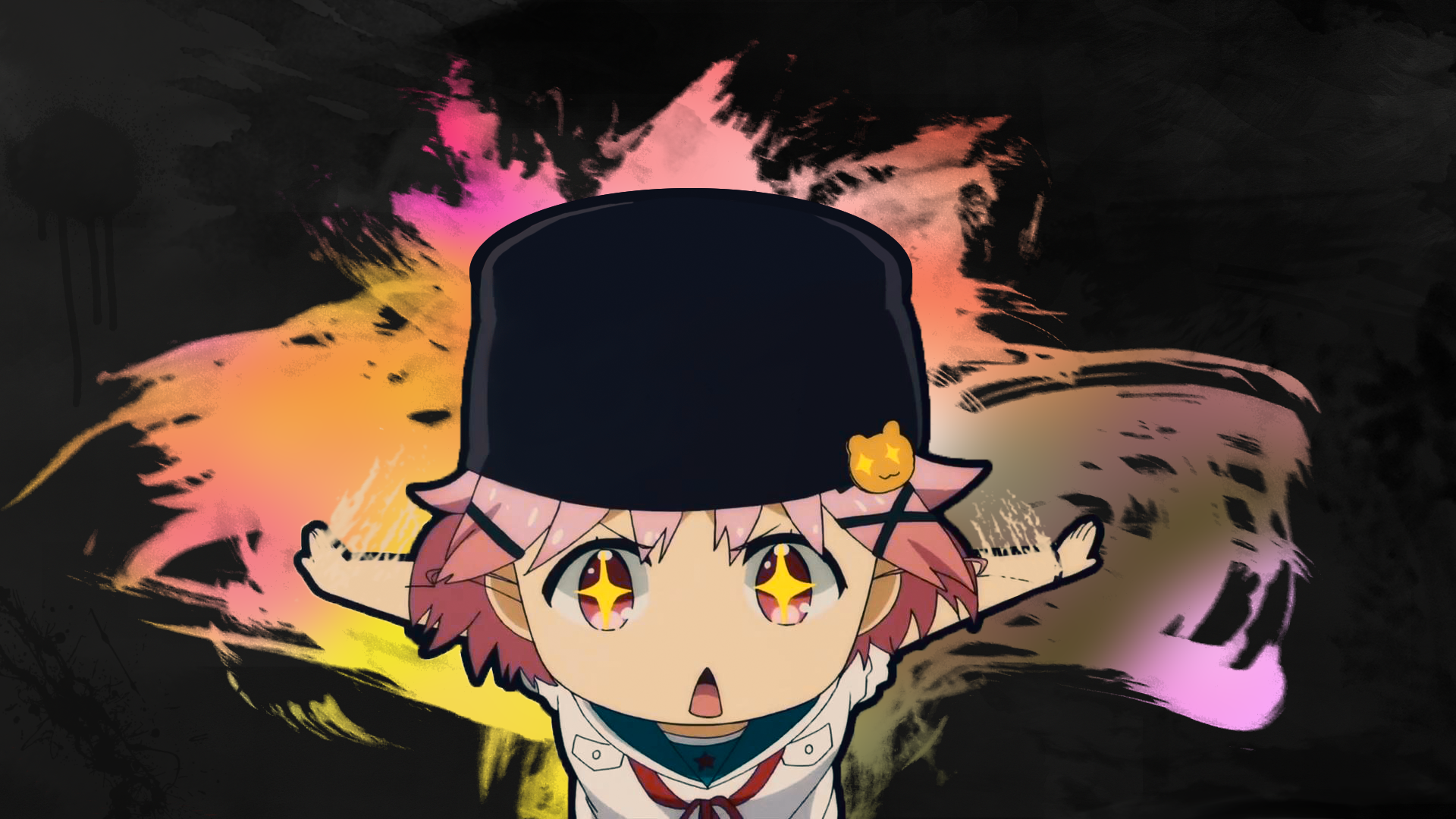 HD PC desktop wallpaper featuring Yuki Takeya from the anime School-Live!, with vibrant colors and dynamic brushstroke background.