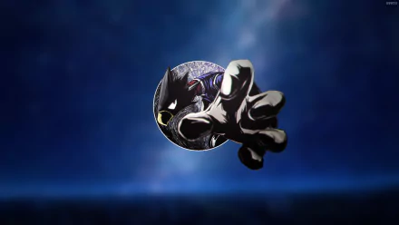 HD desktop wallpaper featuring a dynamic character from Anime, My Hero Academia, reaching out towards the viewer against a galaxy-inspired background.