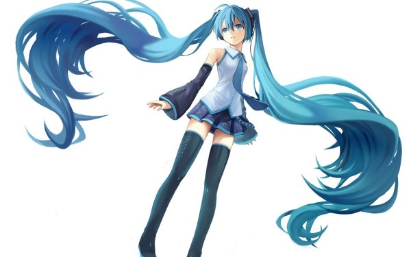 Anime Vocaloid Hatsune Miku Twintails Long Hair Blue Hair Blue Eyes Skirt Thigh Highs Headphones HD Wallpaper | Background Image