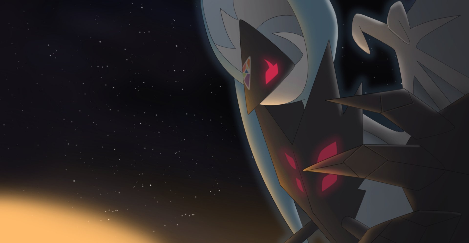 HD PC desktop wallpaper featuring Lunala from Pokémon Ultra Sun and Ultra Moon against a starry night sky backdrop.