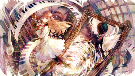 HD desktop wallpaper and background featuring Alice from the video game Deemo. Intricate and vibrant artwork with musical and fantasy elements.