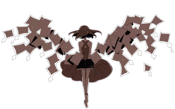 An 8K Ultra HD anime desktop wallpaper featuring a stylized character from Mawaru Penguindrum with fragmented, wing-like shapes extending behind them.