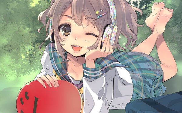 Anime Headphones Short Hair Wink Blonde HD Wallpaper | Background Image