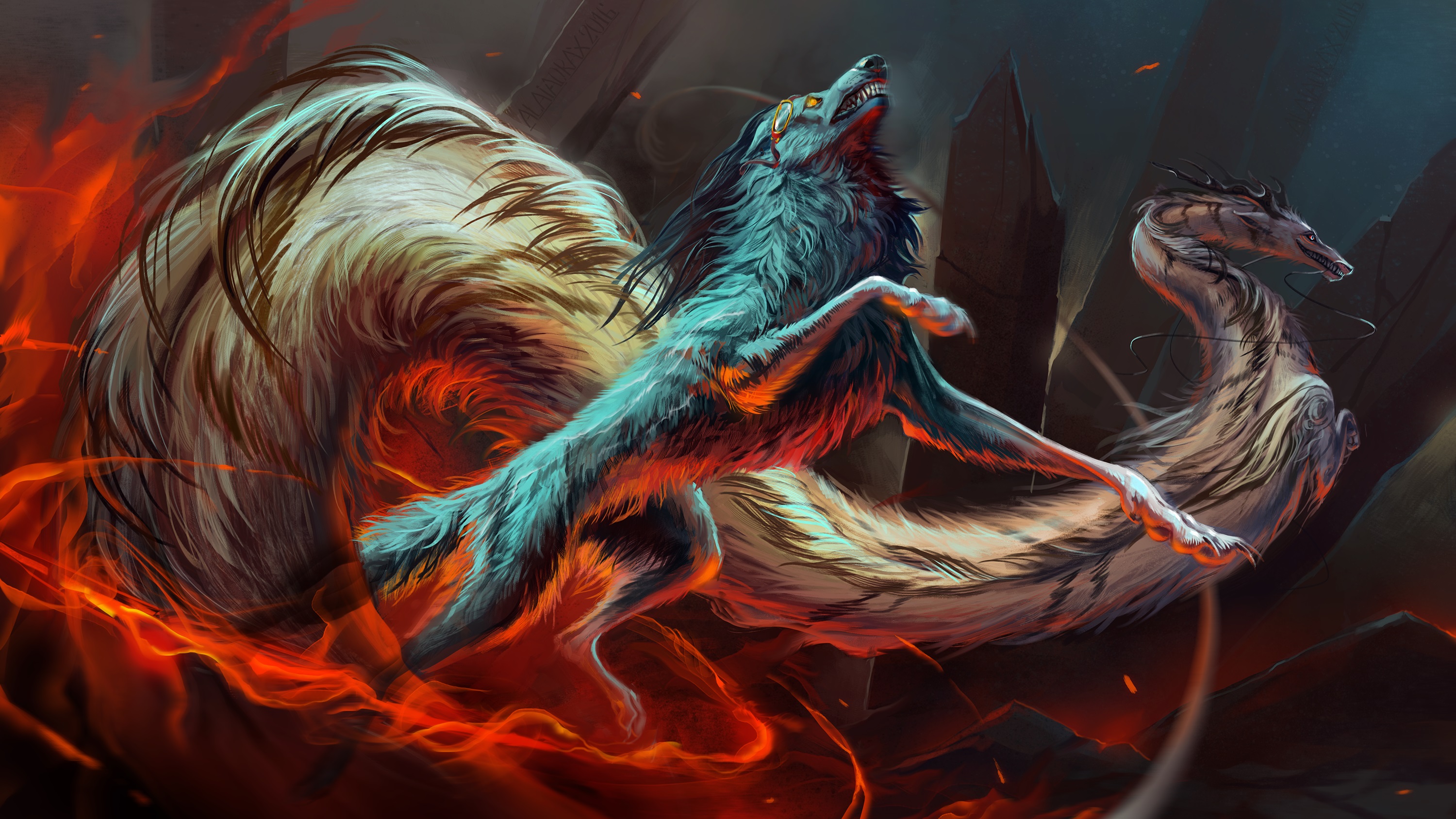Download Dragon Fire Creature Wolf Fantasy Animal HD Wallpaper by Ann ...