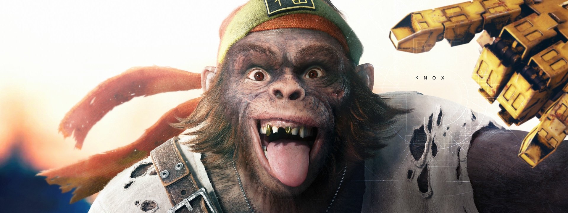 HD PC desktop wallpaper featuring a close-up of a playful ape character from the video game Beyond Good & Evil 2.