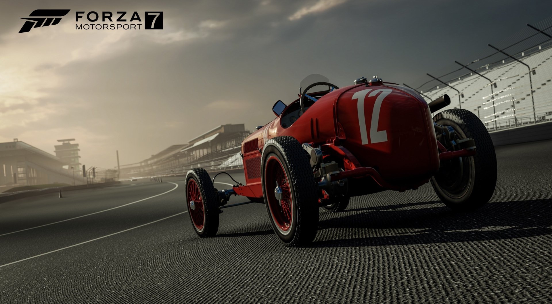 Forza Motorsport 7 2K Quad HD PC desktop wallpaper: vintage red race car #17 racing on a sunlit track in the Forza Motorsport video game.