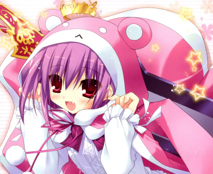 ribbon smile red eyes purple hair crown short hair hood Anime Original HD Desktop Wallpaper | Background Image