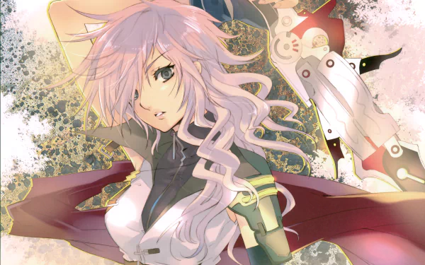 HD desktop wallpaper featuring Claire Farron, also known as Lightning, from the video game Final Fantasy XIII. The intricate art showcases Lightning's iconic look with dynamic scenery in the background.