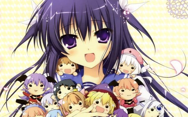 Anime Original Long Hair Blue Hair Ribbon Purple Eyes Blush Smile HD Wallpaper | Background Image