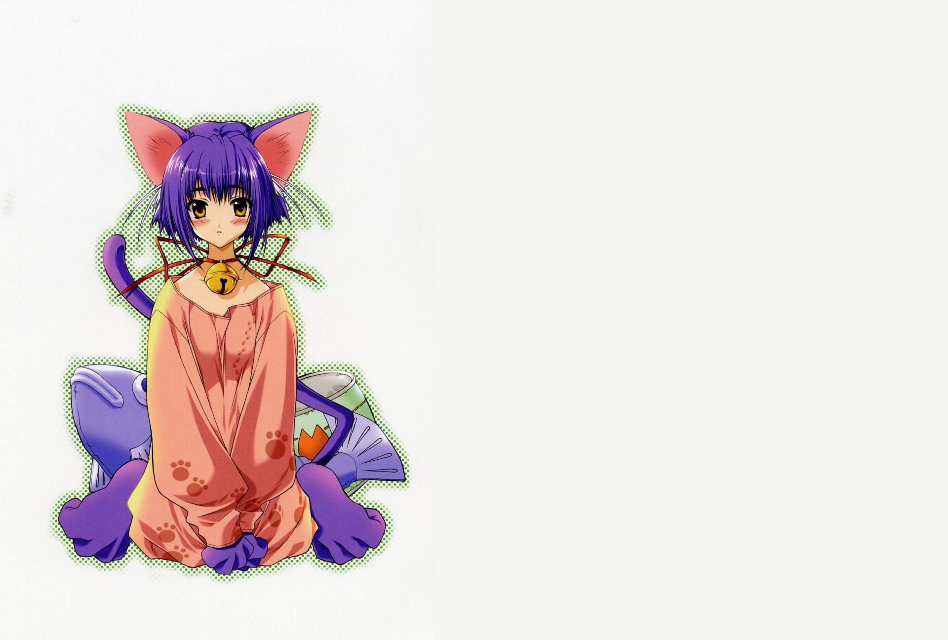 Download Fish Blue Hair Yellow Eyes Tail Short Hair Ribbon Bell Blush Cat Girl Anime Original 4k Ultra HD Wallpaper by Suzuhira Hiro
