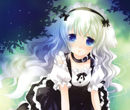 grey hair blush blue hair ribbon long hair blue eyes Anime Original HD Desktop Wallpaper | Background Image