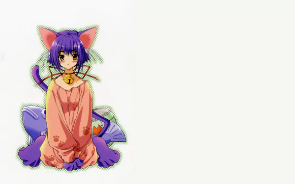 fish blue hair yellow eyes tail short hair ribbon bell blush cat girl Anime Original HD Desktop Wallpaper | Background Image