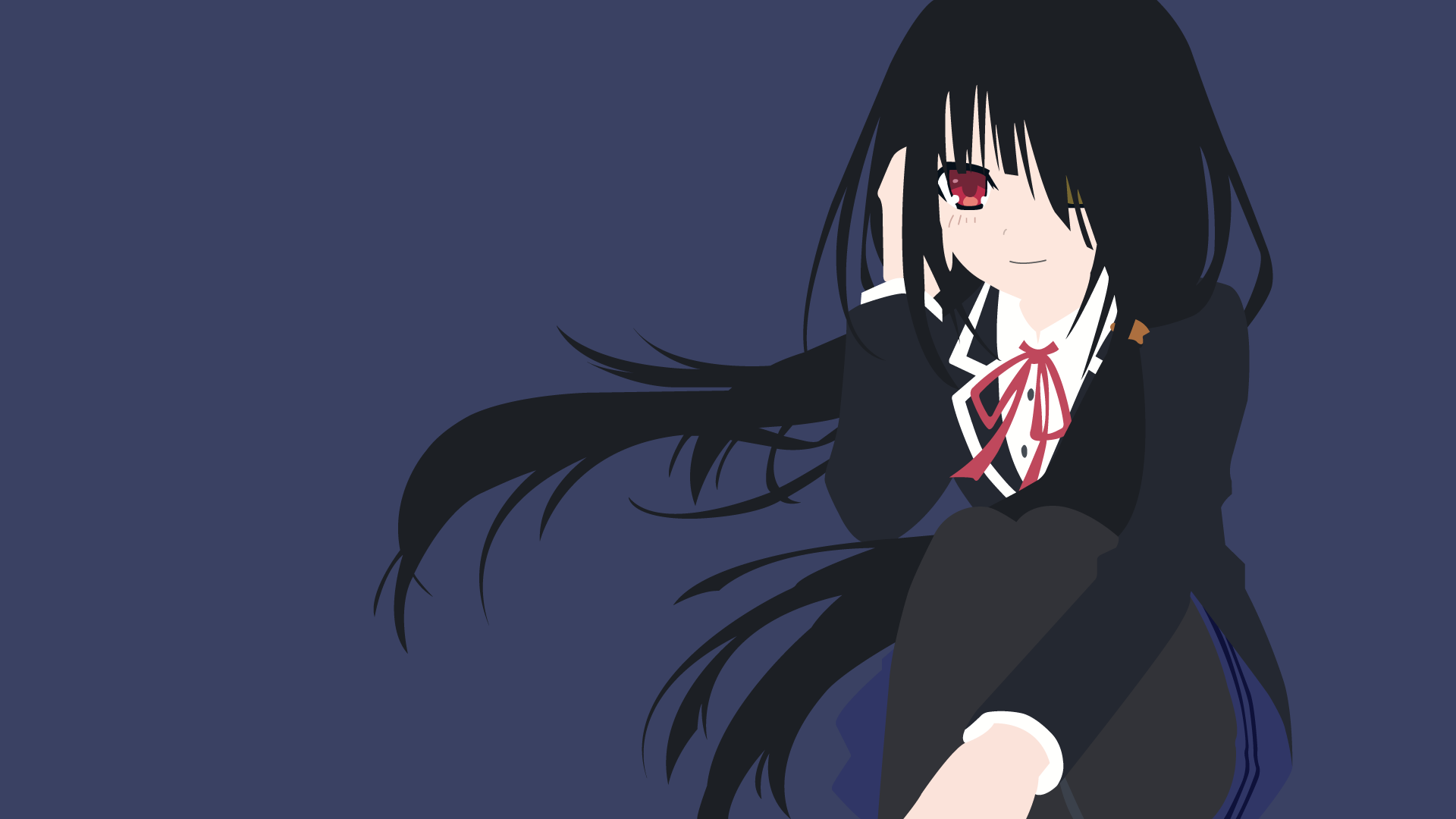HD desktop wallpaper featuring Kurumi Tokisaki from Date A Live. The anime character is depicted in a simplified, minimalist style against a solid dark background.
