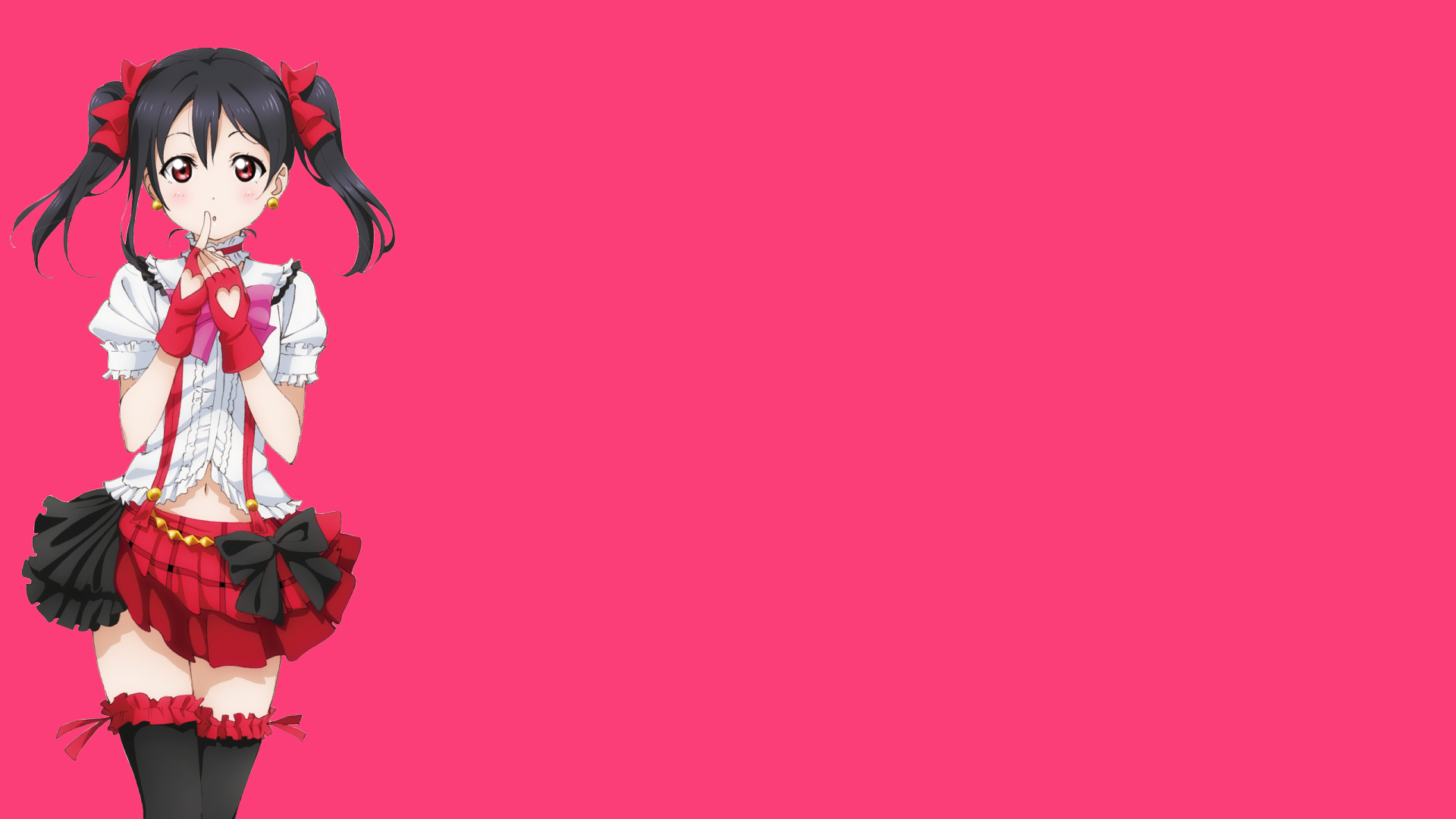 HD PC desktop wallpaper featuring Nico Yazawa from the anime Love Live!, posing against a vibrant pink background.