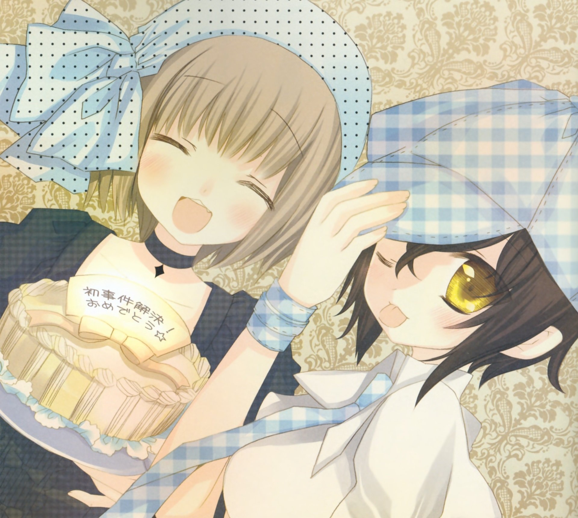 Download Blonde Brown Hair Short Hair Blush Tie Yellow Eyes Smile Cake Cap Anime Original HD Wallpaper by Hinayuki Usa
