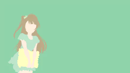 Minimalist HD desktop wallpaper of Kotori Minami (Love Live!) — stylized silhouette in a pastel mint and yellow frilly dress against a solid mint-green background.