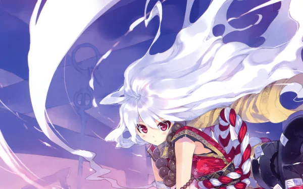 beads blush red eyes white hair long hair Anime Original HD Desktop Wallpaper | Background Image