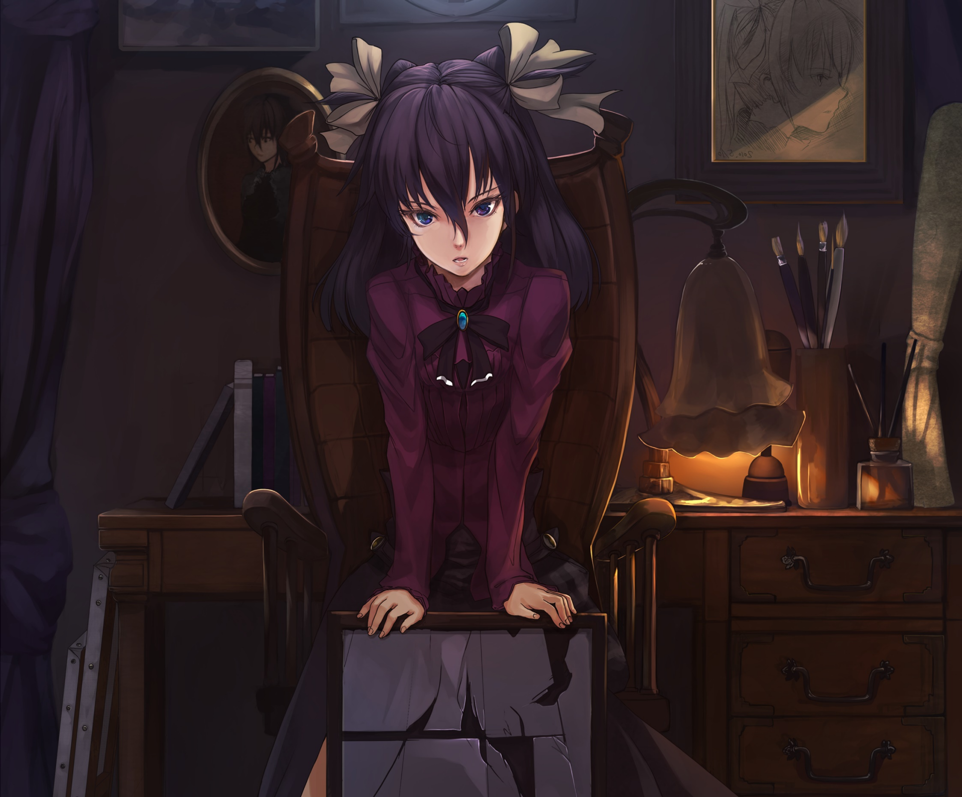 Download Heterochromia Grey Eyes Blue Eyes Bow (Clothing) Long Hair Twintails Anime Original HD Wallpaper by しらび