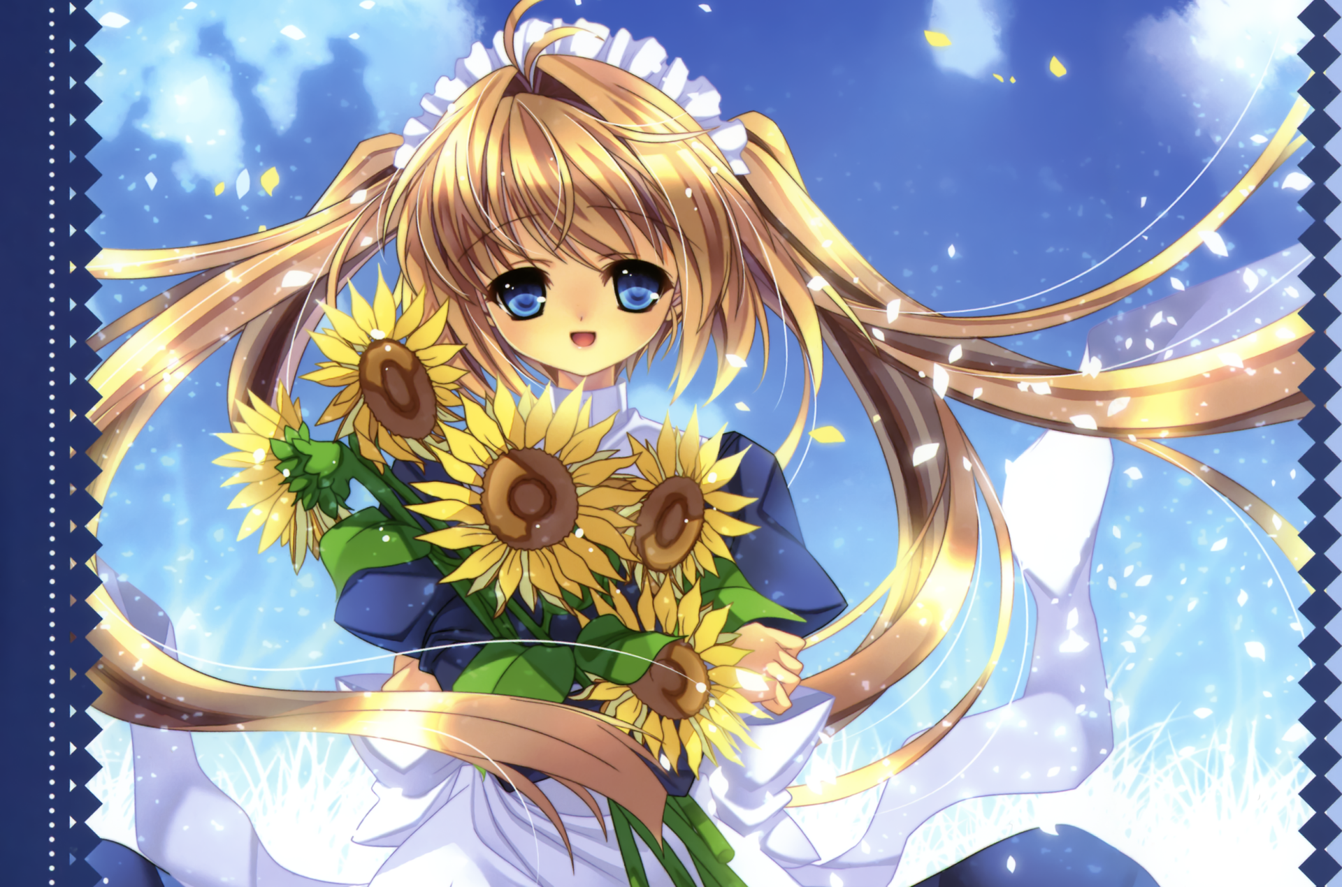 Download Blush Petal Twintails Blonde Blue Eyes Smile Sunflower Apron ...