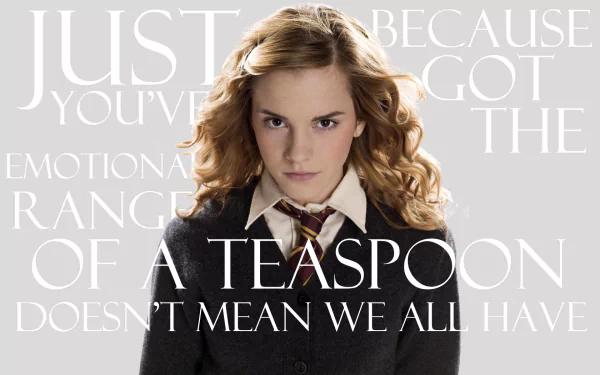 HD desktop wallpaper featuring Emma Watson as Hermione Granger from Harry Potter and the Order of the Phoenix with a powerful quote about emotions and strength.