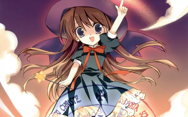 smile wand bow (Clothing) purple eyes long hair hat Anime Original HD Desktop Wallpaper | Background Image