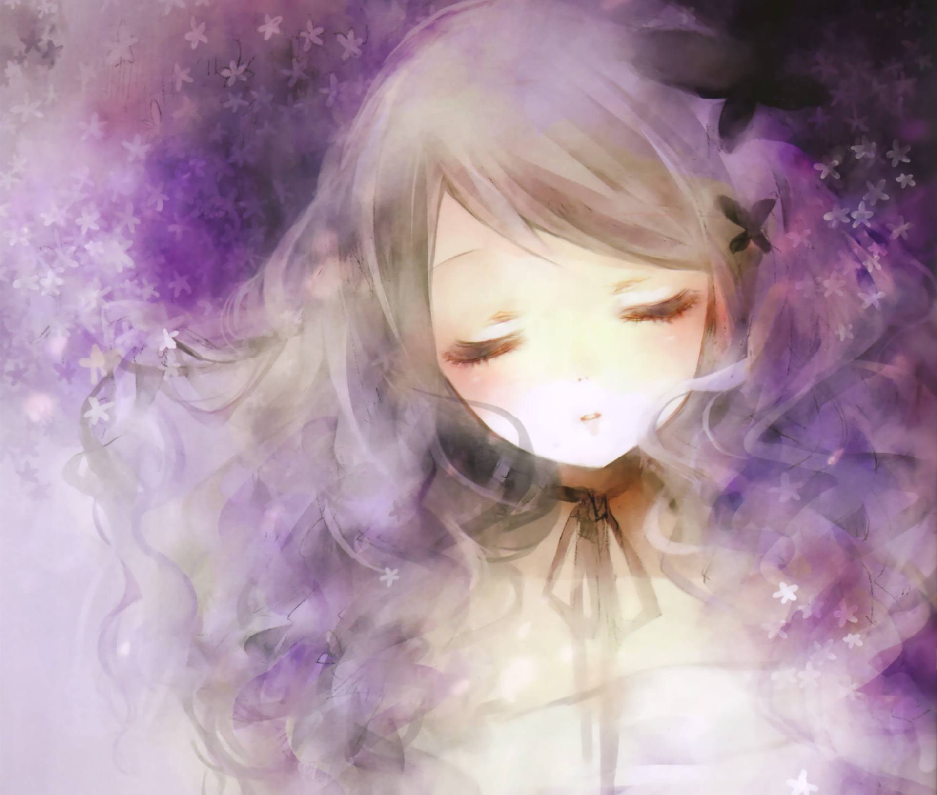 Download Grey Hair Flower Butterfly Long Hair Anime Original HD Wallpaper by Shimeko