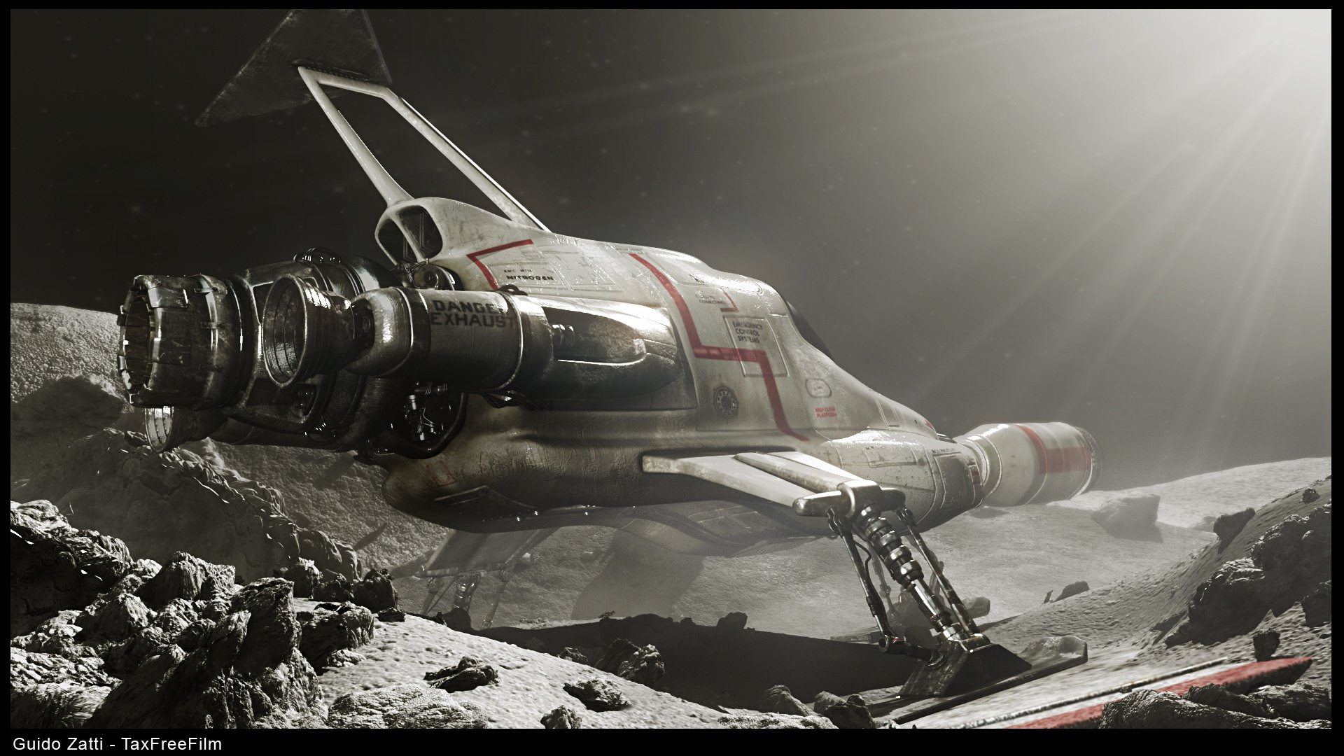 HD PC desktop wallpaper featuring a detailed spaceship from the sci-fi TV show UFO (1970), showcasing futuristic design in a lunar-like environment.