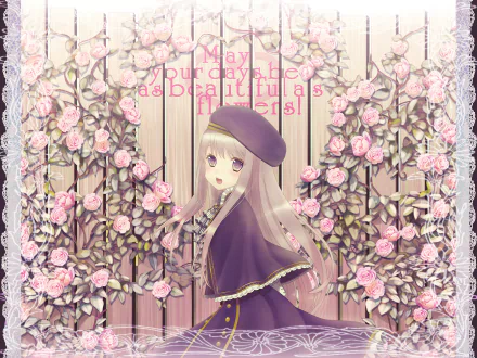 blush flower purple eyes hat blonde long hair Anime Original HD Desktop Wallpaper | Background Image