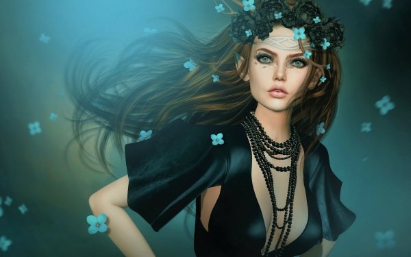 Fantasy Elf Flower Pointed Ears Blue Eyes Wreath HD Wallpaper | Background Image