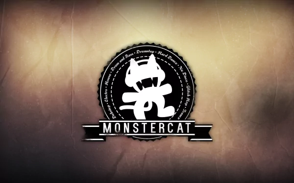 HD desktop wallpaper featuring Monstercat logo with a stylized cat symbol on a textured gradient background.
