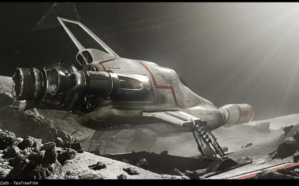 HD PC desktop wallpaper featuring a detailed spaceship from the sci-fi TV show UFO (1970), showcasing futuristic design in a lunar-like environment.