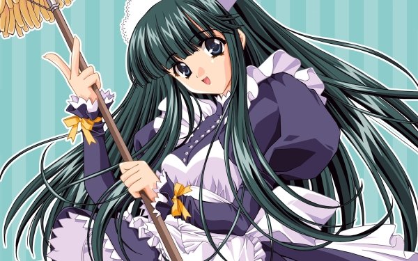 Anime Original Long Hair Black Hair Smile Maid Apron Blue Eyes bow HD Wallpaper | Background Image