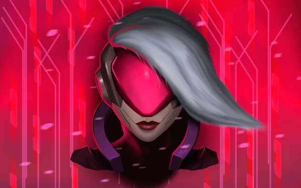 4K Ultra HD PC desktop wallpaper featuring Katarina from League of Legends with a futuristic red and gray cybernetic design.