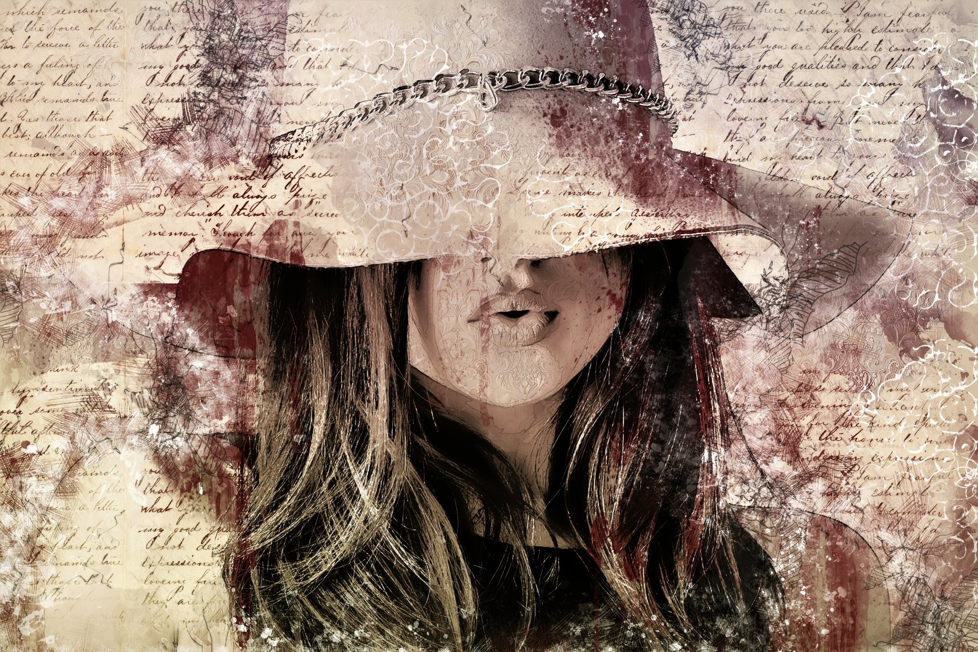 Download Hat Drawing Postcard Woman Artistic 4k Ultra HD Wallpaper