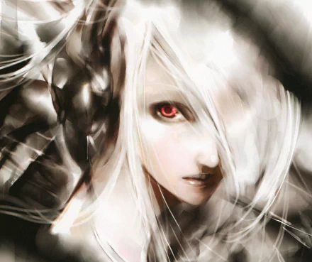 white hair long hair red eyes Anime headphones HD Desktop Wallpaper | Background Image