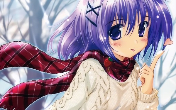 Anime Girl Short Hair Purple Hair Scarf Blush Purple Eyes HD Wallpaper | Background Image