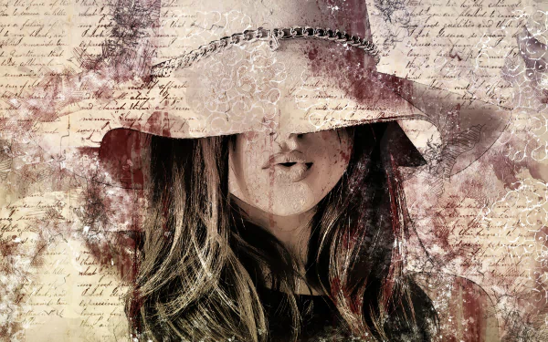 hat drawing postcard woman artistic HD Desktop Wallpaper | Background Image