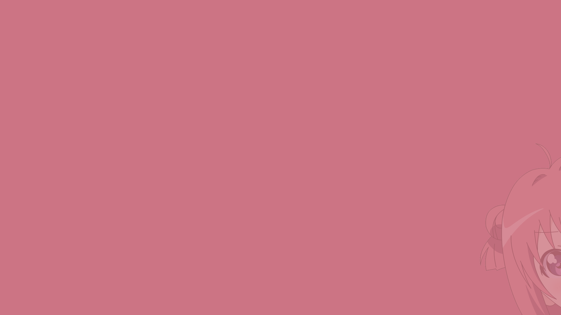 HD PC desktop wallpaper: minimalist pink YuruYuri anime background with a faint character silhouette peeking from the right edge.
