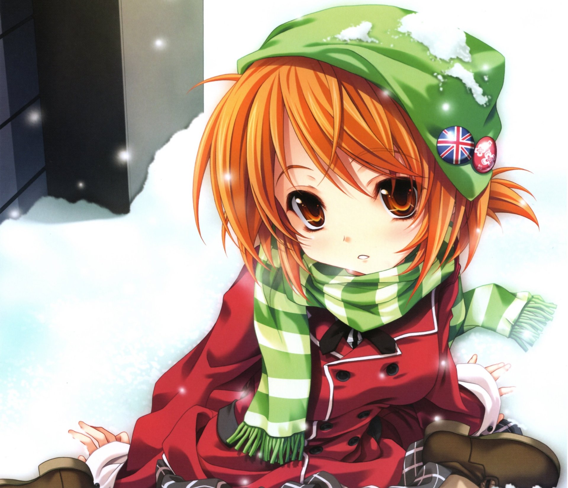 Download Blush Brown Eyes Orange Hair Short Hair Scarf Hat Snow Coat Anime Original 4k Ultra HD Wallpaper by Miyama-Zero