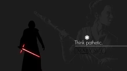 8K Ultra HD Star Wars: The Last Jedi wallpaper featuring a silhouette with a red lightsaber and the quote Think pathetic. against a dark background.