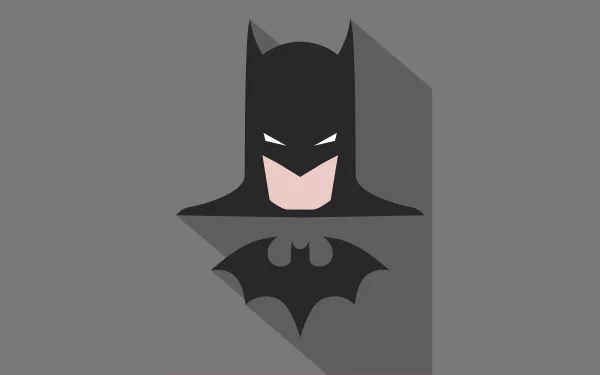 Minimalist grey Batman illustration from DC Comics, featuring sharp lines and shadows, designed as a 4K Ultra HD comic-themed desktop wallpaper.