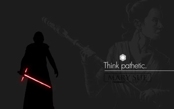 8K Ultra HD Star Wars: The Last Jedi wallpaper featuring a silhouette with a red lightsaber and the quote Think pathetic. against a dark background.