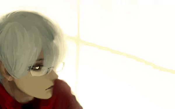 HD desktop wallpaper of Kishou Arima from Tokyo Ghoul, featuring white hair, white eyes, and glasses against a bright background.
