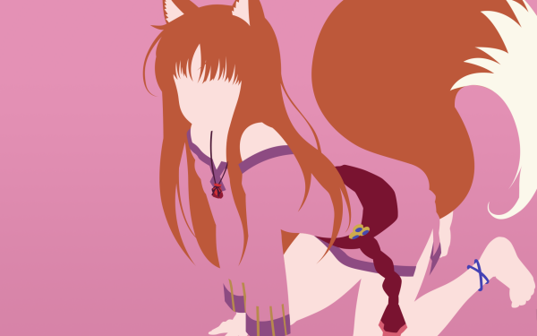 Anime Spice and Wolf Holo Brown Hair Long Hair Animal Ears Tail Belt Necklace Minimalist HD Wallpaper | Background Image