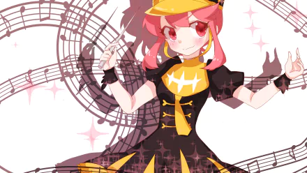 HD desktop wallpaper of Nonon Jakuzure from Kill La Kill, featuring her in a dynamic pose with musical notes and sparkles in the background.