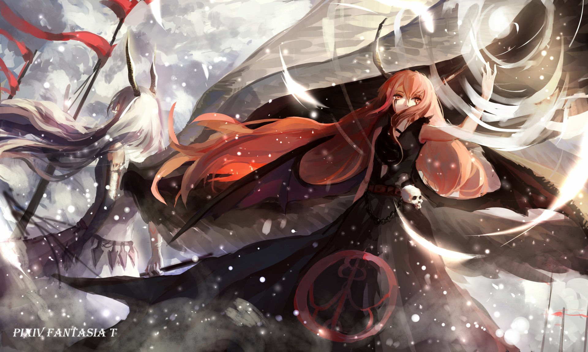 Download Wings Red Hair White Hair Anime Pixiv Fantasia T 4k Ultra HD Wallpaper by Sishenfan