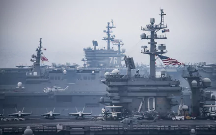 warship USS Ronald Reagan (CVN-76) USS Carl Vinson (CVN-70) military aircraft carrier HD Desktop Wallpaper | Background Image