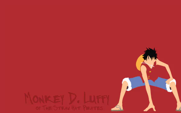 Monkey D. Luffy from One Piece in a dynamic pose on a red background, designed as an 8K Ultra HD PC desktop wallpaper.